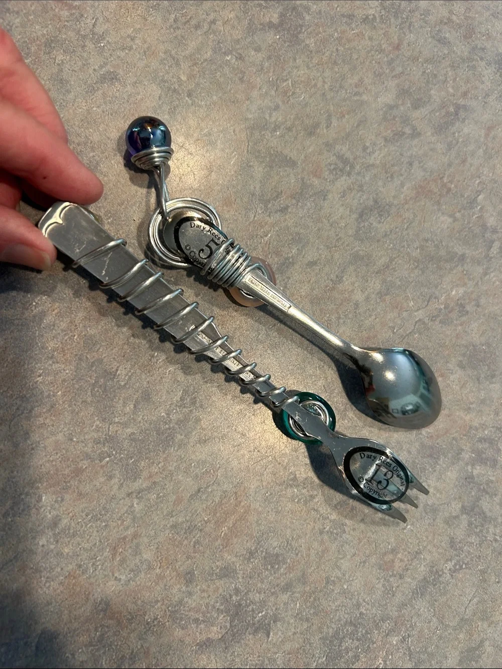 Dary Rees original Decorative Silver-Tone Spoon and Fork Set Colorful Beads
